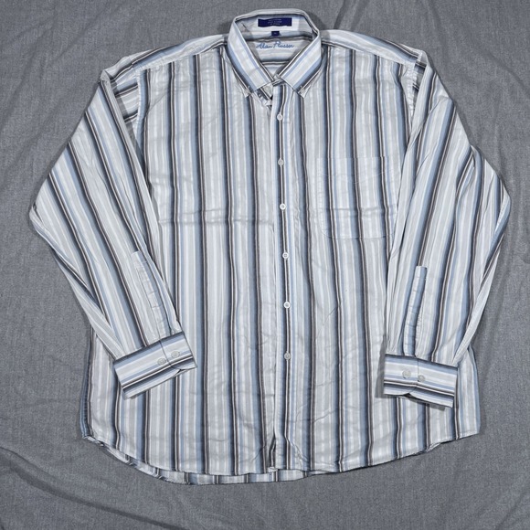 Alan Flusser Other - Alan Flusser Shirt Mens XL Blue Gray Striped Button Up Pocket Classic Cotton